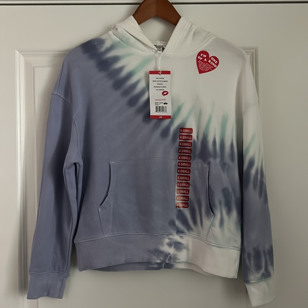 Wildfox White Purple Aqua Tie Dye Hoodie Pullover